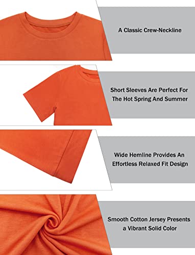 Womens Solid Color T-Shirts Summer Crewneck Tee Short Sleeve Casual Tunic Tops Teen Girl Blouses Orange Small #TOP4