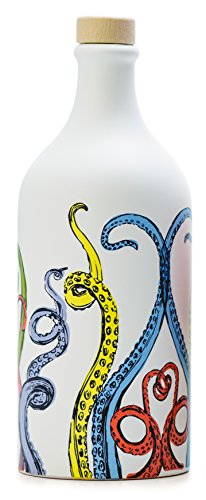 Antico Frantoio Muraglia, Premium Italian Extra Virgin Olive Oil, First Cold Press, Pop Art Collection, TENTACLES, Collectible Handmade Ceramic Bottle 17 Fl.oz (500 ml) evoo