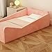 JOYMOR Toddler Bed, Toddler Floor Bed Frame with Guard Rails, Soft Velvet Bed for Infant, Kids Boys and Girls, Mattress not Included (Pink)