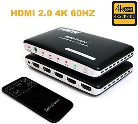 Zettaguard True 4K 4x1 HDMI Switch 4 Port HDMI 2.0 Switcher 18Gbps 4K x 2K 3D 60Hz with Hdcp 2.2(4 in 1 Out)