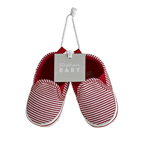 Image of Stephan Baby Non-Slip Canvas Shoe-Style Foot Finders, Stripes, Red & White, Fits 6-12 Months