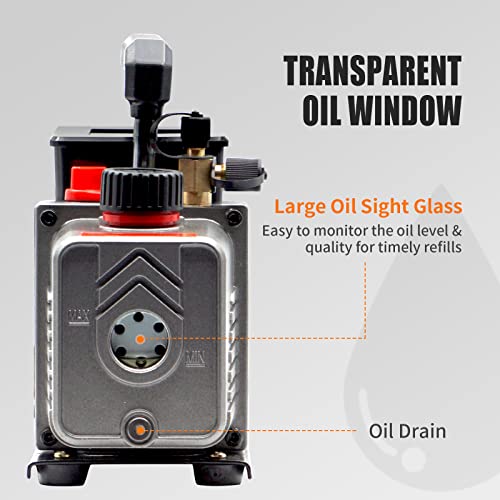 Autogen Single-Stage 4.5Cfm Vacuum Pump, 1/3Hp 5Pa 110V Air Vacuum Pump For R12 R22 R134A R410A, Rotary Vane Vacuum Pump For Hvac/Auto Ac Refrigerant Recharging, Degassing Wine, Milking Cow #TOP2