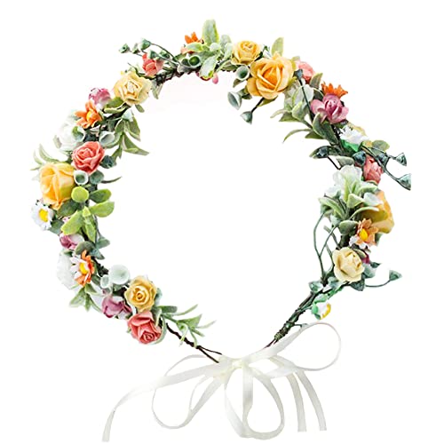 Foto von Vasemele Blumenkranz Haare Rose Blumen Krone Blumen Kranz Stirnband Haar Blumenkranz Blumen Krone Braut Kopfschmuck Braut Kopfstück Künstliche Blumen Krone für Hochzeit Zeremonie