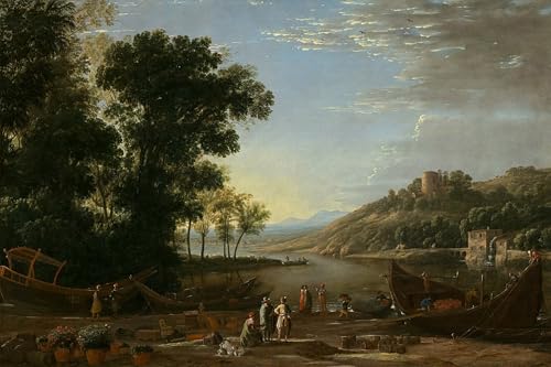 Cuadro pintura al óleo de paisaje clásico de Claude Lorrain para decoración de hogar 60x90cm