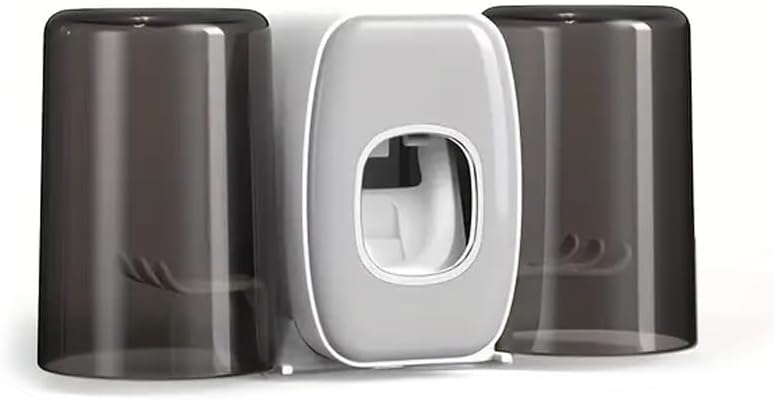 Toothpaste Dispenser & Brush Holder, Toothbrush Holders with Automatic Toothpaste Squeezer Device for Bathrooms, Wall Mounted Toothbrush Organizer with Cup, Bathroom Accessories