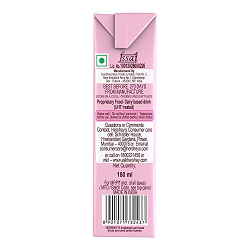 Image of HERSHEY'S Strawberry Flavored Milkshake | Enriched with Calcium | Pack of 18 (6 x 180ml)