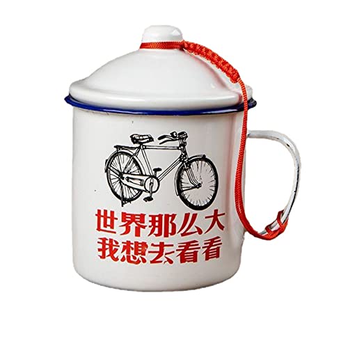 XIALON 473 ml Vintage Emaille Nostalgische Tasse Eisen Tasse mit Deckel Wasserbecher großes Fassungsvermögen