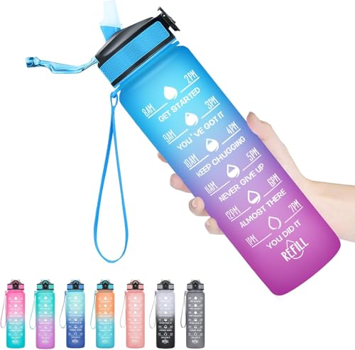 Image of TEKCOOL Motivational 1L Capacity Star Sky Plastic Bottle with Straw | Leakproof, Durable, BPA-Free | Ideal for School /College /Office /Travel, Sports /Outdoor Activities'