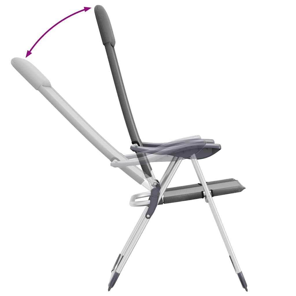 4er Set Klappbare Campingstühle Grau, Verstellbare Gartenstühle mit Kopfstütze, Leichter Aluminium Klappstuhl für Outdoor, Angeln, Reisen, 120 kg Belastbar