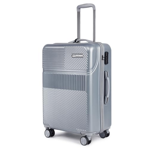 Image of Move-Meant VoyageWare Medium Check-in Suitcase 66 Cm 8 Wheels Number Lock Poly Carbonate Silver Trolley Bag for Men & Women | 360 Degree Wheeling System Luggage | Trolley Bags for Travel