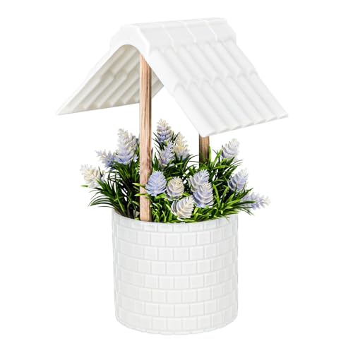 Ideen mit Herz Fuente decorativa | con techo y floristería | plástico | blanco para decorar | 21 cm x 12,8 cm x 11,2 cm