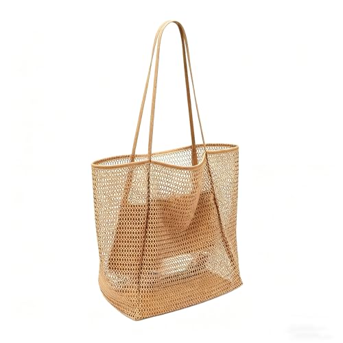 Image of Breathable Mesh Beach Tote Bag for Women - Lightweight Hobo Shoulder Bag for Travel, Pool & Vacation