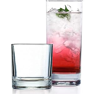 Everyday Drinking Glasses Set of 8 Drinkware Hurricane Glasses, Kitchen Glasses for Cocktail, Iced Coffee, Beer, Ice Tea, Wine, Whiskey, Water, 4 Tall Glass Cups & 4 Short Dof Drinking Glass