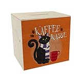 Herbstliche Kaffeekasse Spardose aus Holz mit schwarzer Katze praktische Sparbüchse für den Friseursalon oder Dein Ladengeschäft um etwas Geld für die Mitarbeiter und Kollegen zu