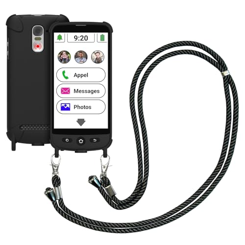 swissvoice - Smartphone S510-M + Câble De Charge Magnétique + Coque de Protection Bandoulière - Facile à Utiliser - Bouton SOS - Smartphone Senior 4G - Débloqué - Noir