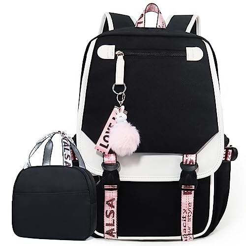 Bevalsa School Backpack For Girls, Girls Backpack With Lunch Box, Bookbag For Girls Kids Elementary Middle High School College Student 21L Casual Daypack Children Schoolbag With Usb Charging Port (White) #TOP18