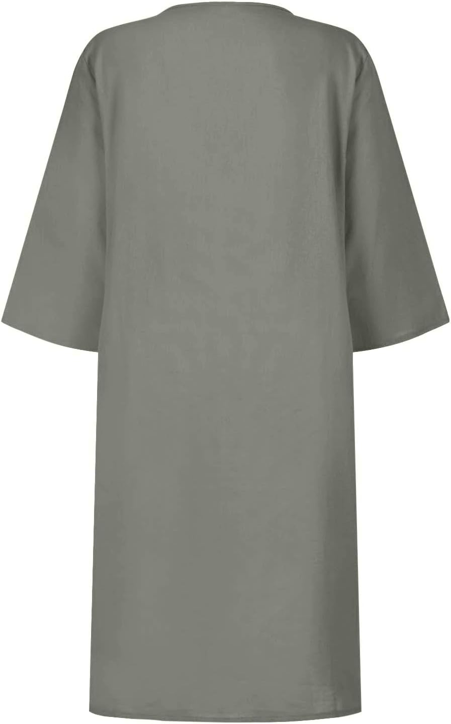 Cotton Linen Dress Women V Neck 3/4 Sleeve Boho Tunic Knee Length Dress Casual Spring Shift Modest Church Dresses