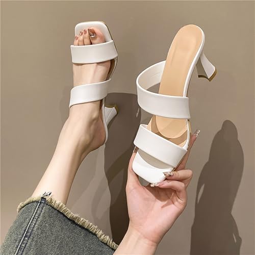 Women's Strappy Kitten Heel Mules Square Open Toe Slip On Heels Sandals Comfort Summer Shoes2