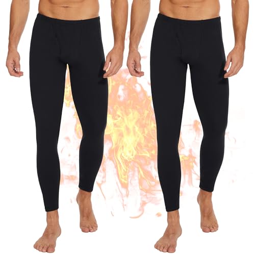 OBFUN 2 Pack Thermal Underwear for Men Pants Long Johns