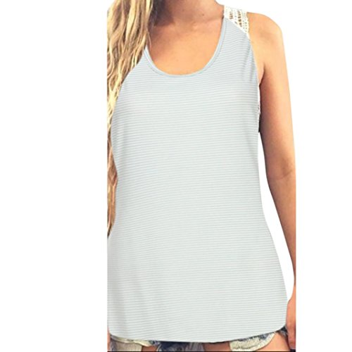 Xjp Women Casual Lace Splice Vest Shirt Camisole O Neck Stripe Tank Top for Summer (XL, Mint Green)