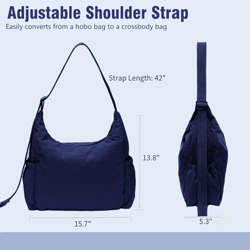 Image of Nylon Hobo Crossbody Bags Lightweight Shoulder Bag Large Casual Travel Handbags with Adjustable Strap, Dark Blue Large