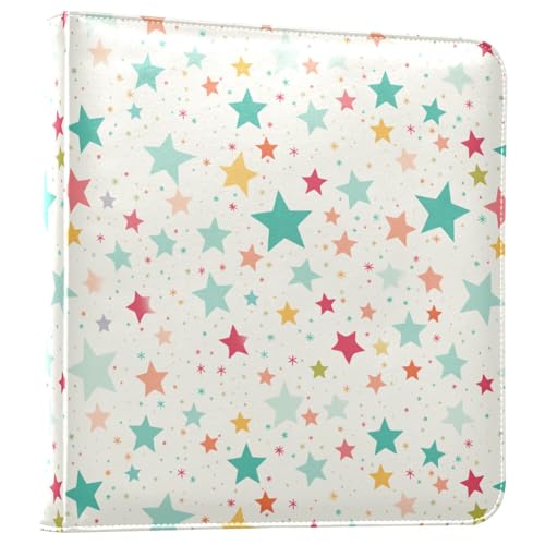 JIPONI Colorful Stars Large Photo Album, DIY Leather Cover Scrapbook Albums for 4x6 5x7 6x8 Pictures, Self Adhesive Memory Book for Wedding, Baby, Family