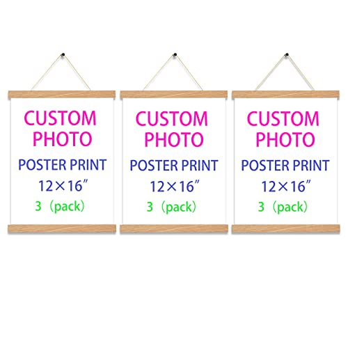 Yk Artwood Custom Canvas Prints With Your Photos 12X16 Inch 3 Pack, Personalized Pictures To Canvas For Lovers Family Kids Pet,With Diy Magnetic Poster Hanger Frame Wood Pine Color, Canvas Frame #TOP20