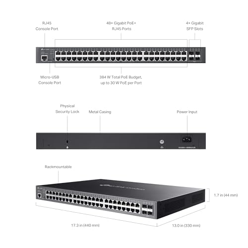 Image of TP-Link TL-SG3452P | 48 Port Gigabit L2+ Managed PoE Switch | 48 PoE+ Port @384W, 4 x SFP Slots | PoE Auto Recovery | Omada SDN Integrated | IPv6 | Static Routing | Limited Lifetime Protection