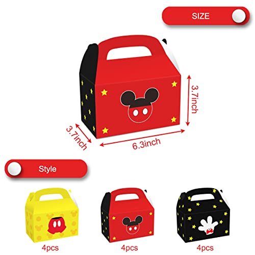 OULUN 12Pcs Mickey Party Gift Box for Mouse,3 Styles of Cute Mickey Theme Party Favor Candy Boxes,for Kids Cartoons Theme Birthday Party Gift Giving Party Favors Decorations Supplies