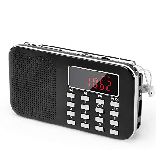 PRUNUS Mini Portable Radio AM FM Pocket Radio with MP3, LED Flashlight, Digital Radio Speaker...