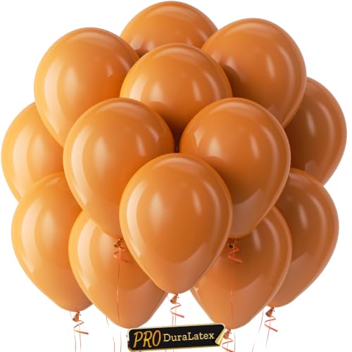 Image of Bezente Pro Duralatex Burnt Orange Balloons - 100 Pack 12 inch Extra-Thick Dusty Retro Terracotta Rust Autumn Boho Balloons for Wedding Graduation Birthday Fall Themed Party Decorations
