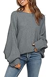 Fessceruna Damen Strickpullover Fledermausärmel Oversized Pullover Rundhalsausschnitt Winter Geripptes Sweatershirt
