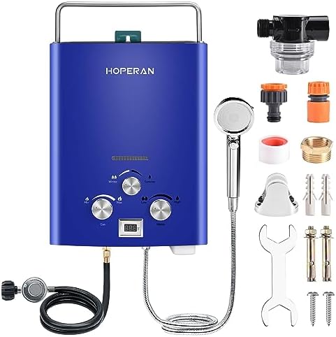 HOPERAN Outdoor Propane Water Heater - 1.6GPM 6L Portable Gas Water Heater,  Easy to Install, Propane