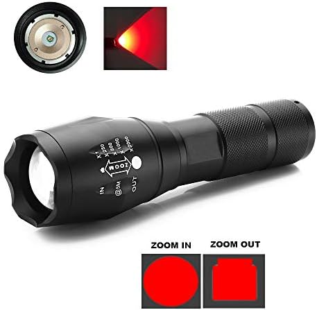 WESLITE Red Light Torch, LED Hunting Torch with Red Light Signal Torches Focus Adjustable Red Tactical Flashlight 1 Mode for Astronomy Night Vision Hiking