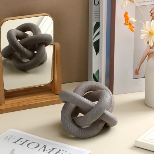 Image of Yalikop 3 Link Wood Knot Decor Rustic Home Decor Accents Hand Carved Coffee Table Decoration, Boho Chain Link Decoration, Modern Shelf, Rustic Objects for Home Living Room Bedroom(Gray)