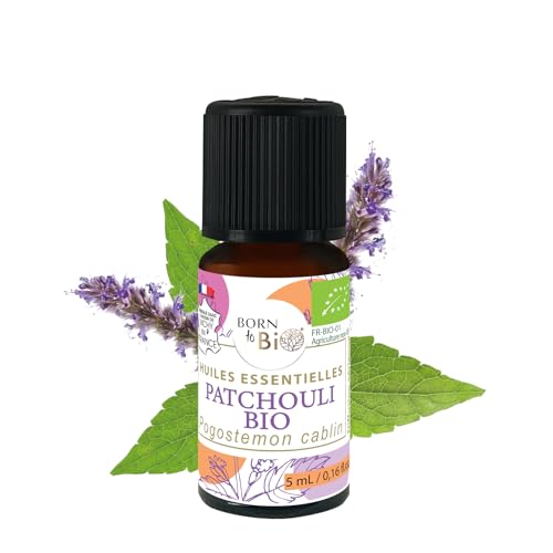 BORN TO BIO Huile Essentielle Patchouli Bio - 100% Pure et Naturelle - Propriétés Décongestionnantes et Anti-Pelliculaires - 5ml