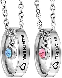 MJARTORIA Couples Necklace His Queen & Her King Engraved Matching Pendant Necklace Set Rhinestone Ring Pendant Necklace for Boyfriend Girlfriend Valentine's Day Birthday