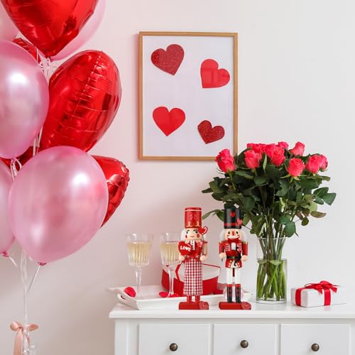 image for RattanView 2 Pcs Valentine's Day Nutcracker Wooden Red Love King of He