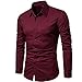 VANCOOG Men's Solid Designer Cotton Casual Long Sleeve Interview Dress Shirt-Wine Red with Pocket-M