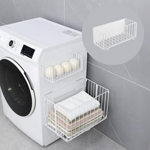 YipuVR 洗濯機横 マグネット式 折りたたみ収納バスケット 簡単設置 耐久性に優れ 清掃も簡単で 防水防カビ 洗濯機 マグネット ラック 洗濯カゴ Sサイズ(28×11×11cm) 耐荷重3kg Lサイズ(42.5×26.1×26.1cm) 耐荷重5kg 浴室とキッチンに適しています (ホワイト, S)