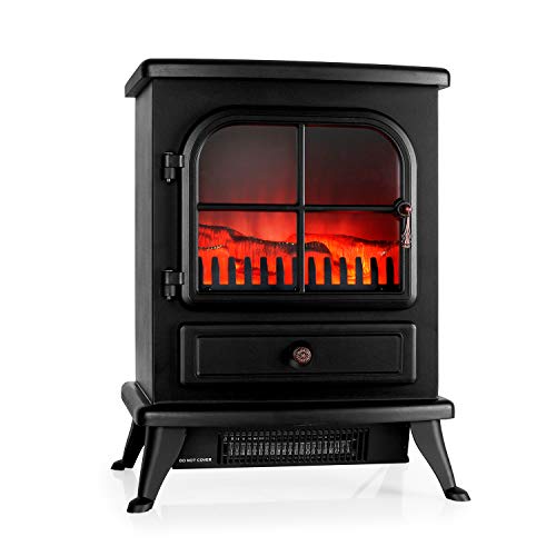 Klarstein St. Moritz - Poele électrique style old school charmant avec radiateur chauffant intégré (simulation de flammes, luminosite reglable, 1800W)