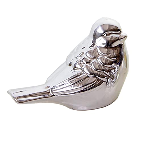 Luzhengyang Kleine silberne Keramik-Figur mit molligem Vogel – moderne Heimdekoration Geschenk – schicker Tischaufsatz – ideal für Einweihungsfeier und Hochzeit – Tiermodell-Statue für – Silber, L