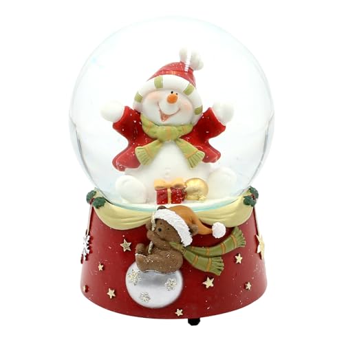 Dekohelden24 Schneekugel - Fröhlicher Schneemann - auf rotem Sockel...