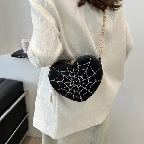 Halloween Purses for Women Novelty Heart Shaped Spider Web Purse Stylish Gothic Zipper Crossbody Shoulder Bags4
