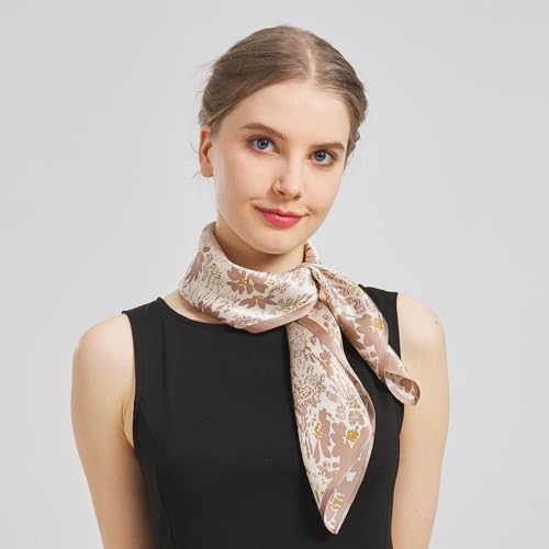 100% Pure Mulberry Silk Square Scarf for Hair-27''x27''- Women Silk Neckerchief Head Wrap Scarf2