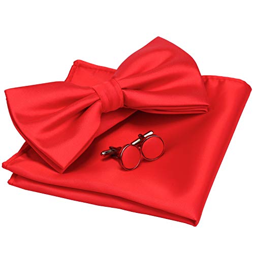 Image of GUSLESON Men's 3-pc Solid Color Bow Tie Gift Set - Double‑Fold Pre-Tied Bow Tie, Pocket Square, Cufflinks - Wedding Formal Party