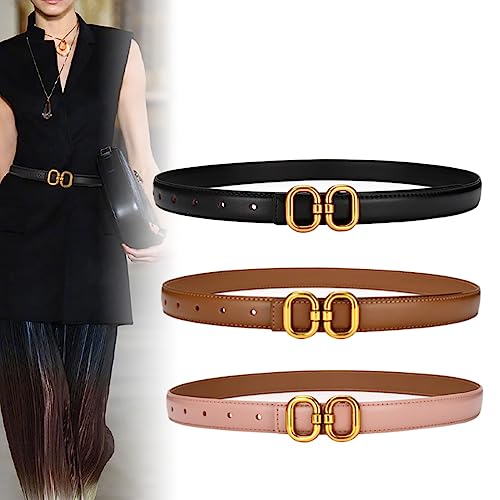 Fashion Womens Leather Belts with Double Ring Design Buckle Waist Belt for Jeans Pants2
