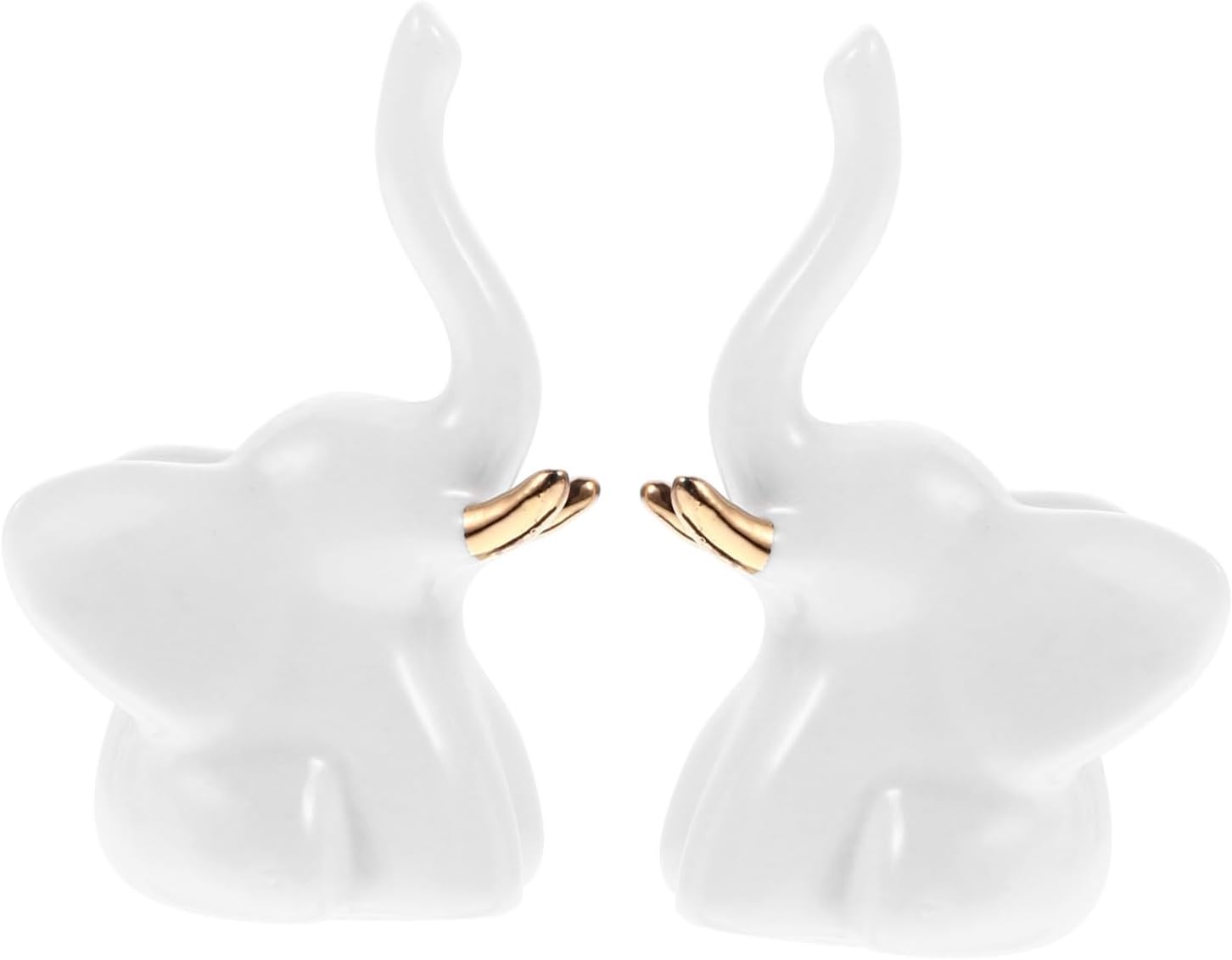 CALLARON Elephant Ring Holder 2 Pcs Ceramic White Jewelry Tray Decor