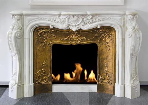 Fmarui Winter Christmas Holiday Fireplace Backdrop 5x3ft White Marble Gold Fireplace Fire Background Christmas New Year Party Decor Photoshoot Props