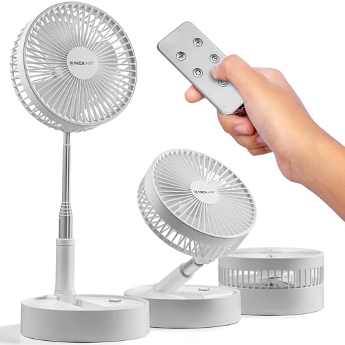NEXAIR 8" Foldable Fan, Oscillating 4 Speed Portable Fan Adjustable Height 14”–40", Remote Controlled folding Fan with 10,000mAh Rechargeable Battery, Quiet Floor Fan For Bedroom, Great Fan For Travel